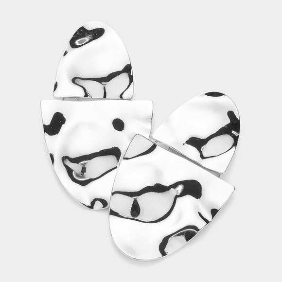 Silver Drop Earrings 2.75" Modern Abstract Metal Plate Casual Womens Hammered - Picture 1 of 2